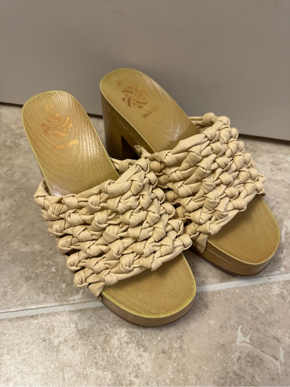 Sam & Libby Mule Shoes Women 6 Eggshell Carina Knotted